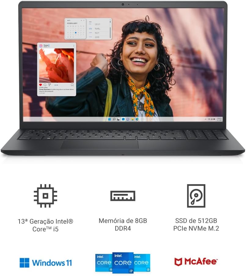 Notebook Dell Inspiron 15 3530, 15.6" Full HD (1920x1080), Intel Core i5‑1334U, 8 GB RAM, 512 GB SSD, Windows 11 Home, Preto