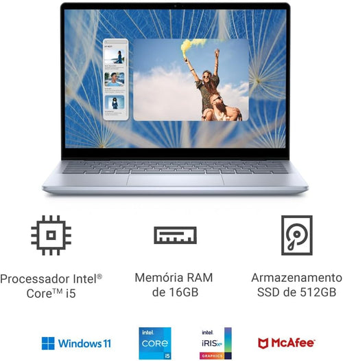Notebook 2 em 1 Dell Inspiron 14 7440 — 2IN1-I1300-A30, 14" FHD+ (1920x1200) Touch, Intel Core i5-1334U, 16GB RAM, 512GB SSD, Windows 11 Home, Azul Gelo