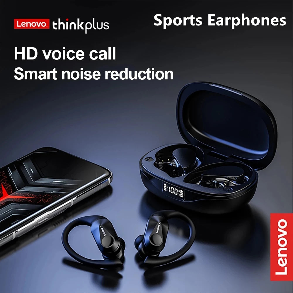 Fone de Ouvido Lenovo LP75 Sports Wireless com Microfone, Botão de Controle, Visor de nível de bateria em LED, Som estéreo Hi-fi (Alta Fidelidade) Bluetooth 5.3 TWS
