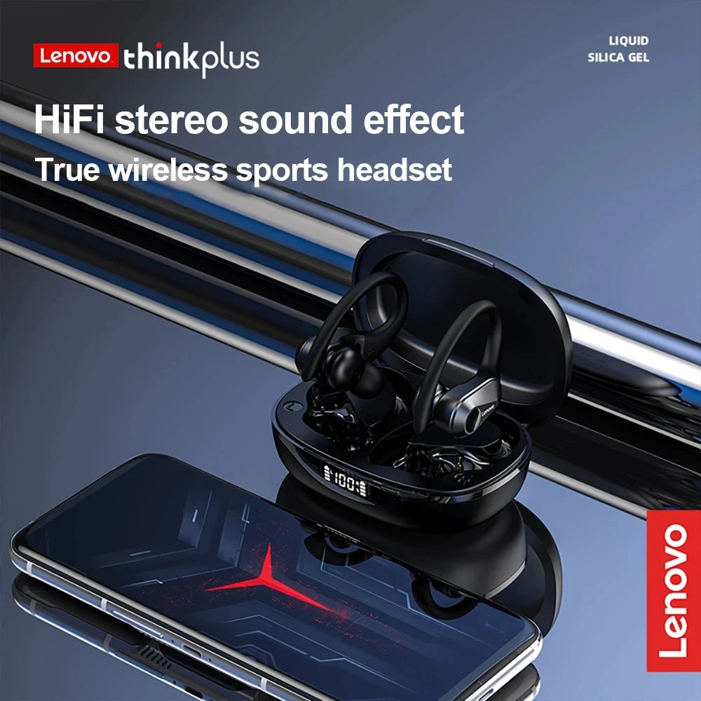 Fone de Ouvido Lenovo LP75 Sports Wireless com Microfone, Botão de Controle, Visor de nível de bateria em LED, Som estéreo Hi-fi (Alta Fidelidade) Bluetooth 5.3 TWS